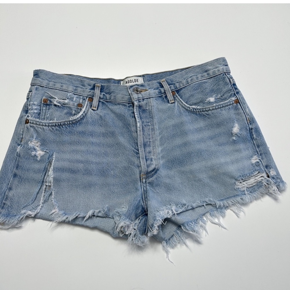 Agolde Parker Distressed Denim Cut Off High Rise Jean Shorts Size 30